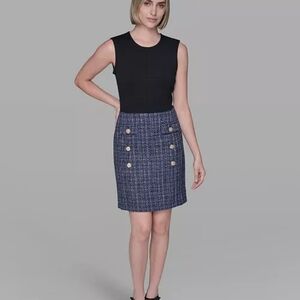 Karl Lagerfeld Current Season Black and Blue Tweed Women's Size 8 Dress New